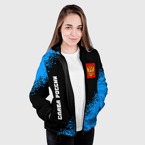 Женская куртка RUSSIA - ГЕРБ Слава России Краска / 3D-Черный – фото 3