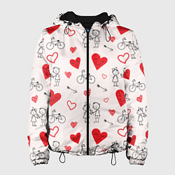 Куртка с капюшоном женская Романтические сердечки, цвет: 3D-черный