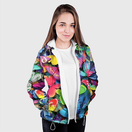 Женская куртка Стая бабочек Pattern / 3D-Белый – фото 3