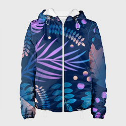 Куртка с капюшоном женская Ветки и листья, цвет: 3D-белый