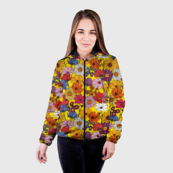 Куртка с капюшоном женская Цветочки-лютики на желтом фоне, цвет: 3D-черный — фото 2