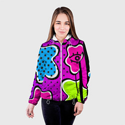 Куртка с капюшоном женская Яркий абстрактный узор в стиле 90х, неоновые цвета, цвет: 3D-белый — фото 2