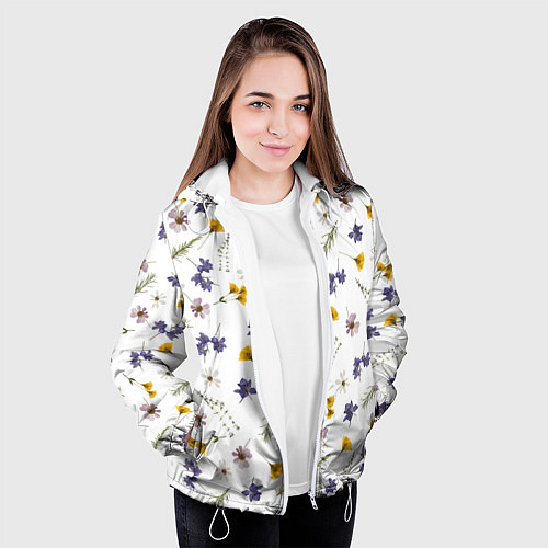 Женская куртка Простые цветы на белом фоне / 3D-Белый – фото 3