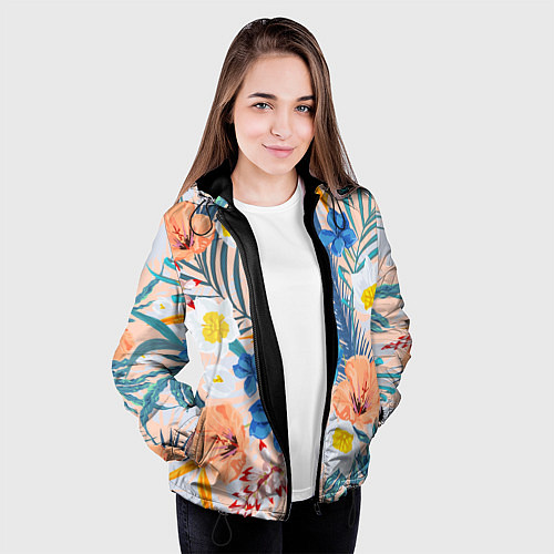 Женская куртка Цветы Яркие Тропические / 3D-Черный – фото 3