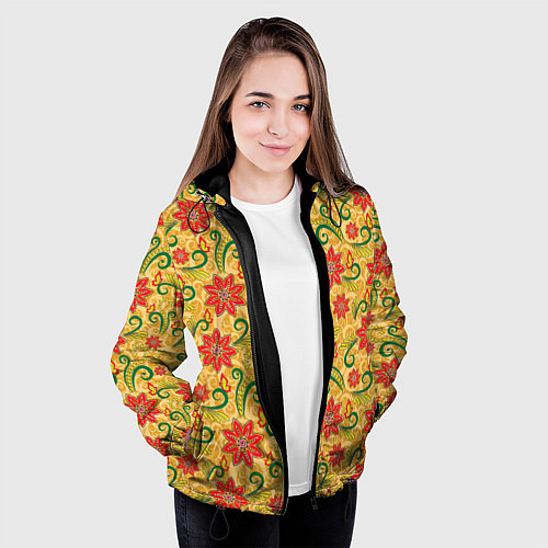 Женская куртка Оранжевая хохлома / 3D-Черный – фото 3