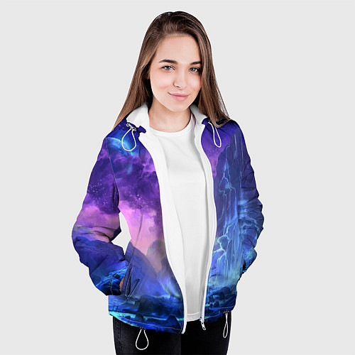 Женская куртка Фантастический пейзаж Водопад Неон / 3D-Белый – фото 3