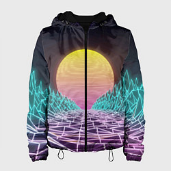 Куртка с капюшоном женская Vaporwave Закат солнца в горах Neon, цвет: 3D-черный