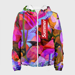 Куртка с капюшоном женская Красочный летний цветочный паттерн Summer color pa, цвет: 3D-белый