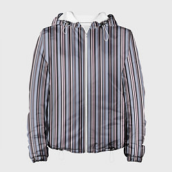 Куртка с капюшоном женская Розово-серый полосатый принт, цвет: 3D-белый