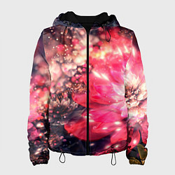 Куртка с капюшоном женская Нежные цветы и блестки, цвет: 3D-черный