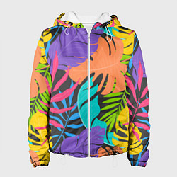 Куртка с капюшоном женская Тропические экзотические листья, цвет: 3D-белый
