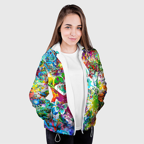 Женская куртка Яркое безумие Бабочки, кляксы, граффити / 3D-Белый – фото 3