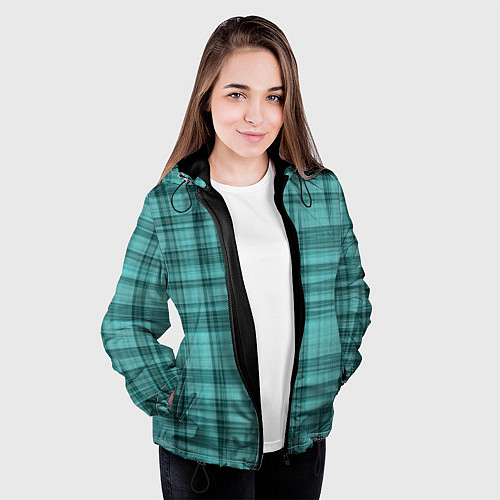 Женская куртка Клетчатый узор цвета морской волны checkered patte / 3D-Черный – фото 3