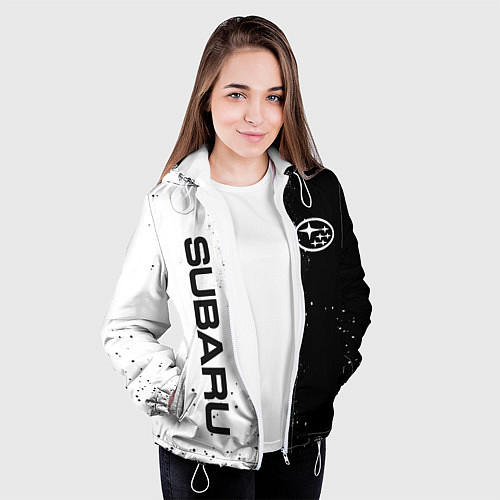 Женская куртка СУБАРУ - SUBARU ЧЕРНО БЕЛЫЕ БРЫЗГИ КРАСКА / 3D-Белый – фото 3