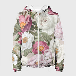 Куртка с капюшоном женская Цветы Розовый Сад Пион и Роз, цвет: 3D-белый