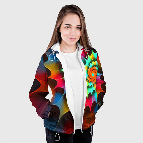 Женская куртка Красочная неоновая спираль Colorful neon spiral / 3D-Белый – фото 3