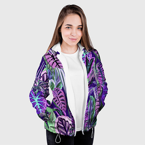 Женская куртка Цветы Яркие Тропики / 3D-Белый – фото 3