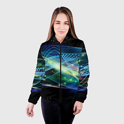Куртка с капюшоном женская Неоновые блуждающие огни Абстракция Neon Wandering, цвет: 3D-черный — фото 2
