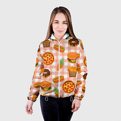 Куртка с капюшоном женская PIZZA DONUT BURGER FRIES ICE CREAM pattern, цвет: 3D-белый — фото 2
