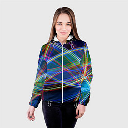 Куртка с капюшоном женская Разноцветные неоновые линии Абстракция Multicolore, цвет: 3D-белый — фото 2
