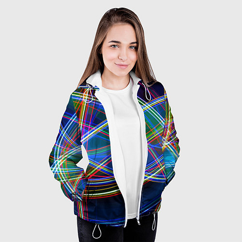 Женская куртка Разноцветные неоновые линии Абстракция Multicolore / 3D-Белый – фото 3
