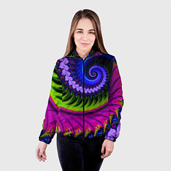 Куртка с капюшоном женская Разноцветная неоновая спираль Абстракция Multicolo, цвет: 3D-черный — фото 2
