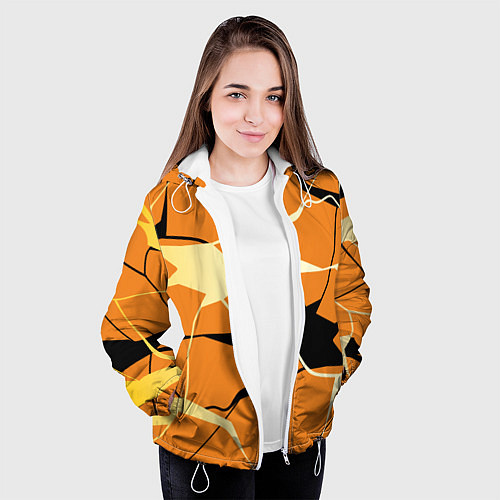 Женская куртка Абстрактные полосы на оранжевом фоне / 3D-Белый – фото 3