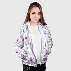 Куртка с капюшоном женская Цветы Фиолетовые Нарисованные Акварелью, цвет: 3D-белый — фото 2