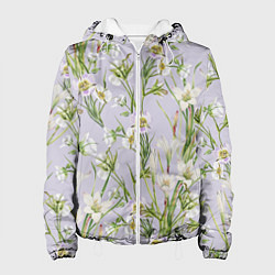 Куртка с капюшоном женская Цветы Лилии и Морозники, цвет: 3D-белый