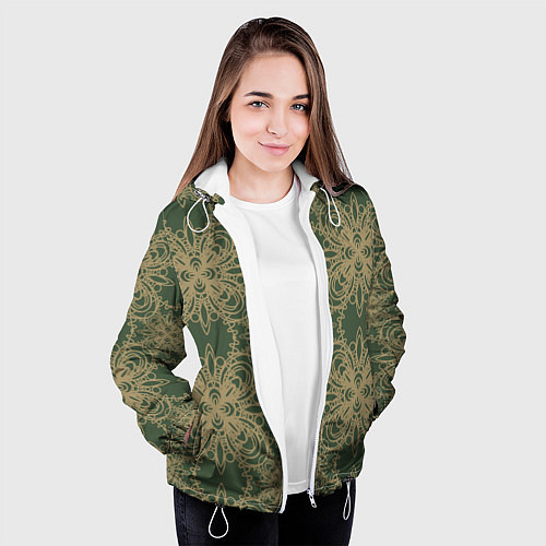 Женская куртка Зелено-золотой фрактальный узор / 3D-Белый – фото 3