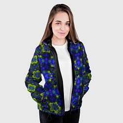 Куртка с капюшоном женская Абстрактный зелено-синий узор Звезда, цвет: 3D-черный — фото 2