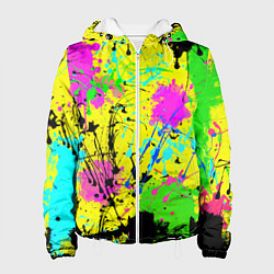 Куртка с капюшоном женская Абстрактная картина в разноцветный неоновых тонах, цвет: 3D-белый