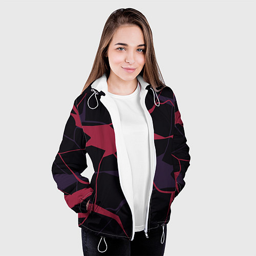 Женская куртка Розово-сиреневые линии / 3D-Белый – фото 3