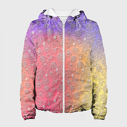 Куртка с капюшоном женская Белые цветы на цветном фоне, цвет: 3D-белый