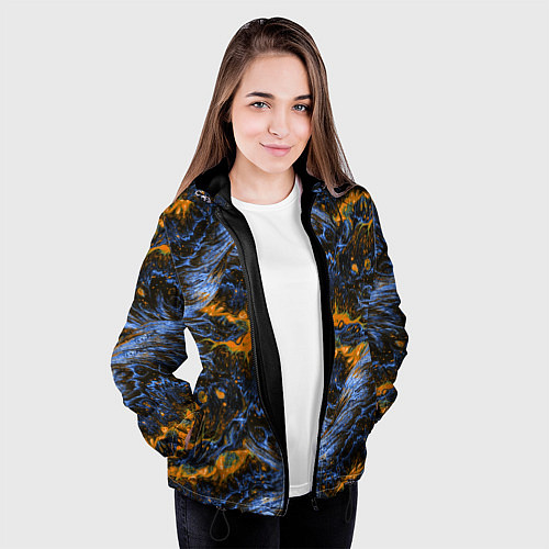 Женская куртка Оранжево-Синяя Вулканическая Лава / 3D-Черный – фото 3