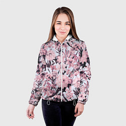 Куртка с капюшоном женская Цветы Розовые Пионы На Светлом Фоне, цвет: 3D-белый — фото 2