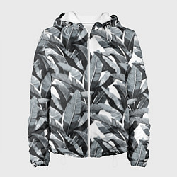 Куртка с капюшоном женская Чёрно-белые Листья Пальм, цвет: 3D-белый