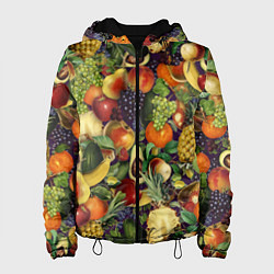 Куртка с капюшоном женская Вкусные Летние Фрукты, цвет: 3D-черный