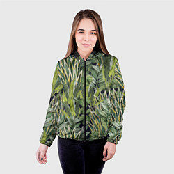 Куртка с капюшоном женская Экзотические Летние Цветы и Листва, цвет: 3D-черный — фото 2