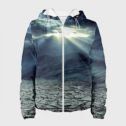 Куртка с капюшоном женская Трещины на земле пустыня, цвет: 3D-белый