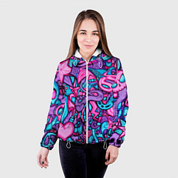 Куртка с капюшоном женская Яркая абстракция голубой и розовый фон, цвет: 3D-белый — фото 2
