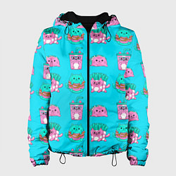 Куртка с капюшоном женская CAT HOT DOGS FAST FOOD BURGER FRENCH FRIES COCKTAI, цвет: 3D-черный