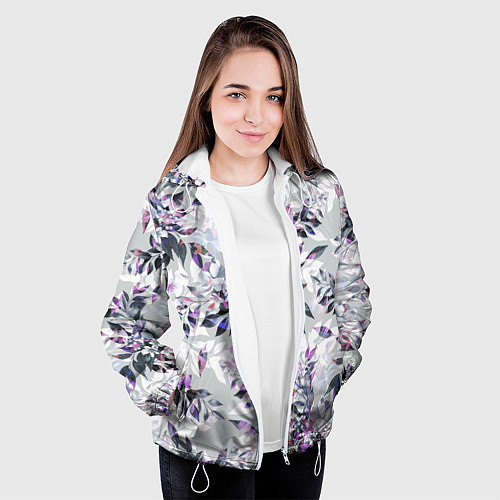 Женская куртка Цветы Серый Букет / 3D-Белый – фото 3