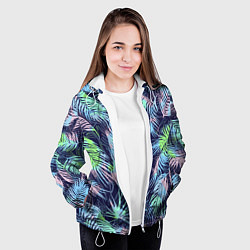 Куртка с капюшоном женская Разноцветные Листья Пальм, цвет: 3D-белый — фото 2