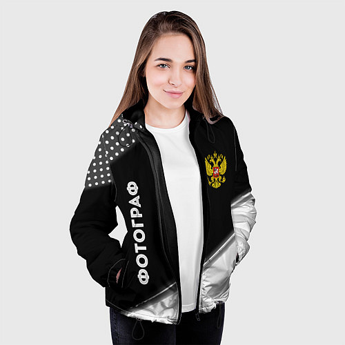 Женская куртка Фотограф из России и Герб Российской Федерации / 3D-Черный – фото 3
