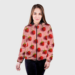 Куртка с капюшоном женская Strawberry Pattern, цвет: 3D-черный — фото 2