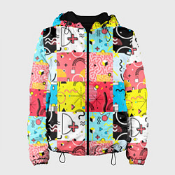 Куртка с капюшоном женская COLORED GEOMETRIC SHAPES, цвет: 3D-черный