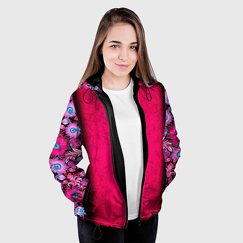 Женская куртка Розовый в цветах / 3D-Черный – фото 3