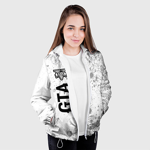 Женская куртка GTA Glitch на темном фоне / 3D-Белый – фото 3