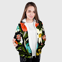 Куртка с капюшоном женская Яркие цветы на фоне тёмной летней ночи, цвет: 3D-белый — фото 2
